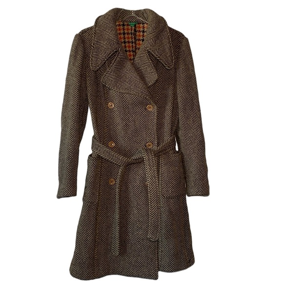United Colors Of Benetton Jackets & Blazers - UNITED COLORS OF BENETTON Vintage Brown Houndstooth Jacket - Size 46 (Medium)